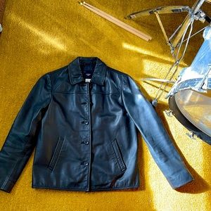 black vintage 90s jcrew 100% leather jacket